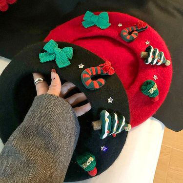 Hot Sale Christmas Wool Beret Cap Vintage Female Winter Warm Red Green Painter Hat For Women Xmas Party Dress Up Headwear New_autovado.com