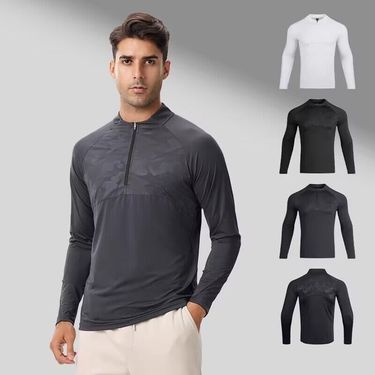 Men's Clothing Long-Sleeved T-Shirt Men's Sports Outdoor Tops Quick-Drying Breathable Running Fitness Training Suit Half-Zip Stand Collar_autovado.com