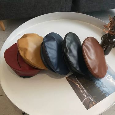 Hot Sale Vintage Women Solid PU Leather Beret French Artist Warm Beanie High Fashion Winter Ski Cap Lady All-Match Hat_autovado.com