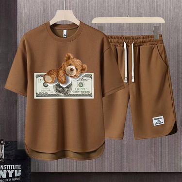 Men's Clothing 2024 Waffle Casual Summer Suit Men's Loose Teen Short sleeved T shirt Shorts Handsome Two piece Suit_autovado.com