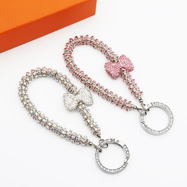 Women's Light Luxury Clay Full Diamond Bow Key Chain Anti Lost Diamond Ring Key Chain Bracelet Diamond Mobile Phone Pendant_autovado.com