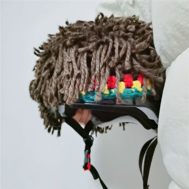 Skiing dirty braid helmet set, internet celebrity same style funny hat, knitted wig headband, hip-hop personality mask_autovado.com