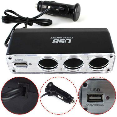 Car Charger, 12V Cigarette Lighter, One In Three, With USB Multifunctional Vehicle Conversion Plug And Socket_autovado.com