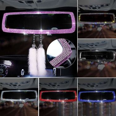 rearview Mirror? Set Creative Personality Cute Diamond Inlaid Car Mirror Decorative Products For Women_autovado.com