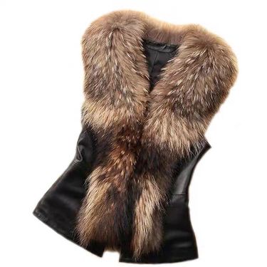 Women's Clothing Adult Vest Fox Fur Collar Pu Vest_autovado.com