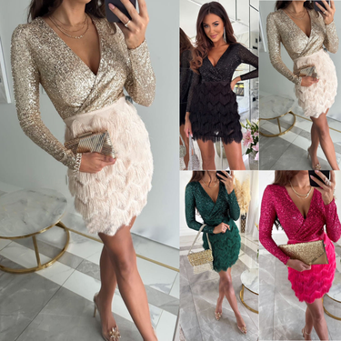 Women's Clothing Women's new party sequined multi-color dress casual loose women's dress_autovado.com