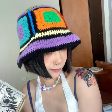 Hot Sale 2024 Colorful New Women Girl Handmade Crochet Bucket Hats Y2k Fashion Summer Beach Korean Hollow Knitted Hat_autovado.com