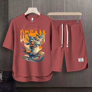 Men's Clothing 2024 Waffle Casual Summer Suit Men's Loose Teen Short sleeved T shirt Shorts Handsome Two piece Suit_autovado.com