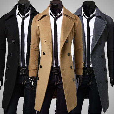 Men's autumn and winter long double-breasted trench coat men's woolen coat slim tweed coat men_autovado.com