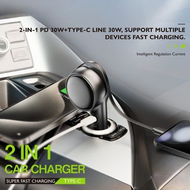 In Car 60W Type C Fast Charger With Retractable Cable_autovado.com