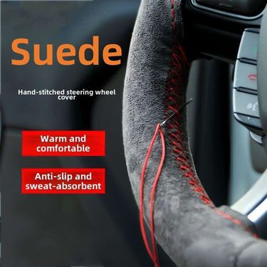 Car Steering Wheel Hand Sewn Suede, All Season Universal Plush Cover, Anti Slip And Sweat Absorbing Handle Cover_autovado.com