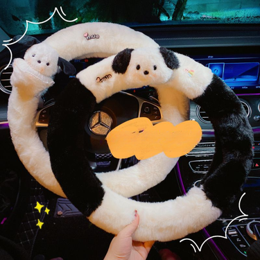 Winter Cute Pochacco Car Warm Plush Unisex Cartoon Internet Celebrity Non-slip Steering Wheel Cover Goddess_autovado.com