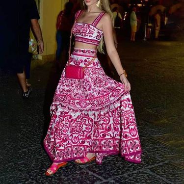 Hot Selling New Elegant Two-piece Printed Swing Suit_autovado.com