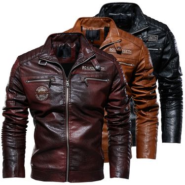 Men's leather jacket pu leather jacket European and American motorcycle clothing fleece leather jacket men_autovado.com