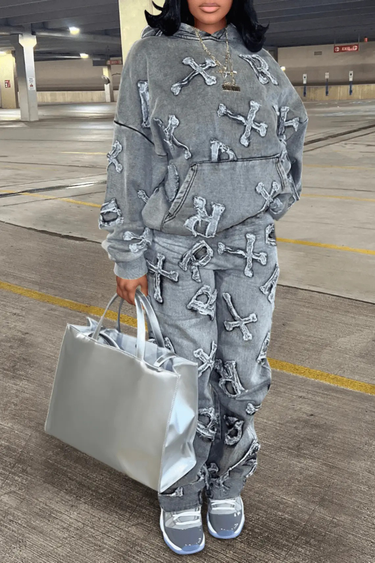 Women's Clothing new autumn style printed pocket long-sleeved sweatshirt 2-piece set, trousers suit for women_autovado.com