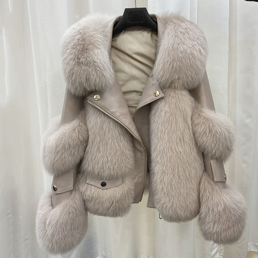 Haining fur coat for women fine imitation fox fur fur one-piece young lady style fur coat_autovado.com