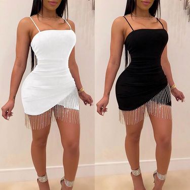 Women's clothing hip dress nightclub tube top tassel hot diamond sling temperament new dress female agency_autovado.com