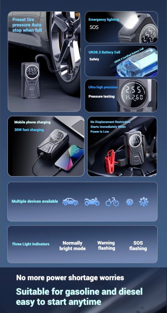 128800mAh 12V Jump Starter Portable Car Air Pump Battery Jumper Power Bank_autovado.com