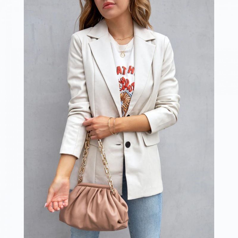 Women's Clothing Street Style Pure Color Casual Fashion Three color Leather Jacket _autovado.com