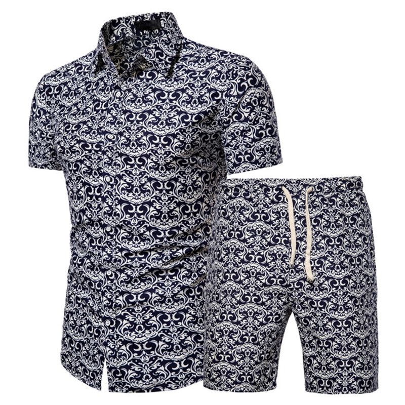 Men's Clothing Short Sleeve Shirt Printed Shirt Set _autovado.com