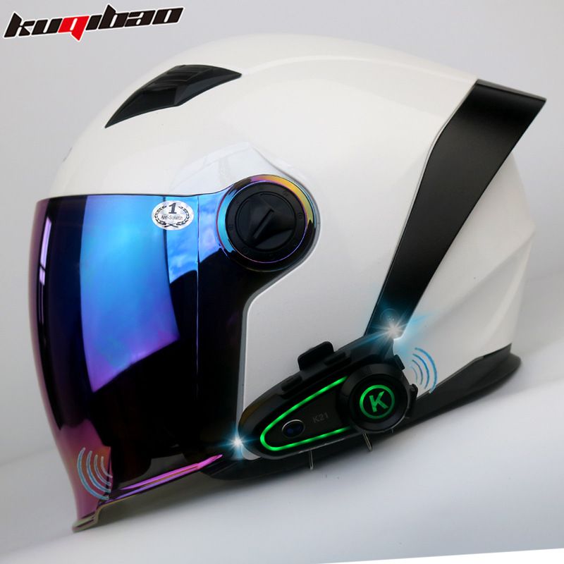 Motorcycle Helmet With Bluetooth Intercom, 3/4 Open Face Design, Dual Visor, 3C Certified, ABS Material, Multiple Color Options_autovado.com