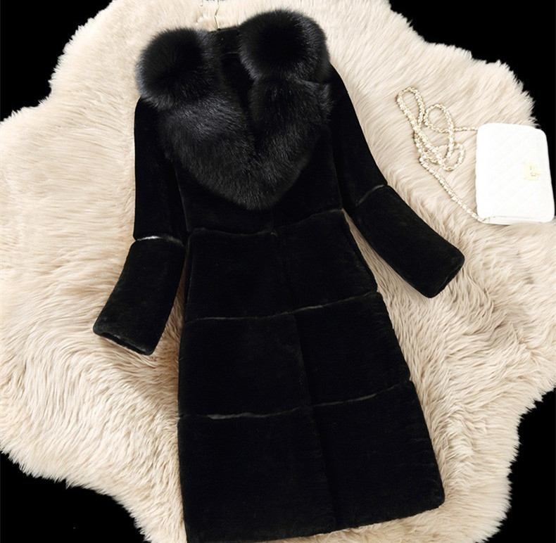 Sheepshear autumn and winter new spliced fur all-in-one mid-length imitation fox fur collar coat and fur jacket_autovado.com