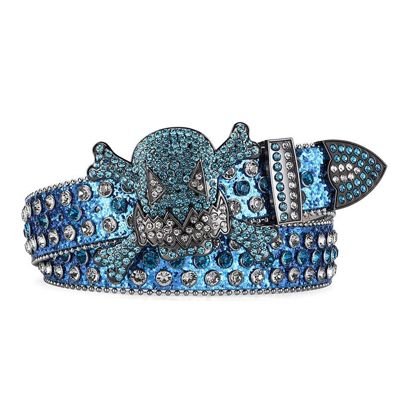 HOT Women's Jeans Skull Head Buckle Rhinestone Y2K Shiny Rivet Design Pu Artificial Diamond Punk Rock Men's Belt_autovado.com