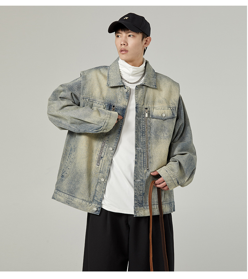 New American vintage washed loose and versatile denim jacket for men with a high-end feel, explosive street workwear jacket, retro jacket_autovado.com