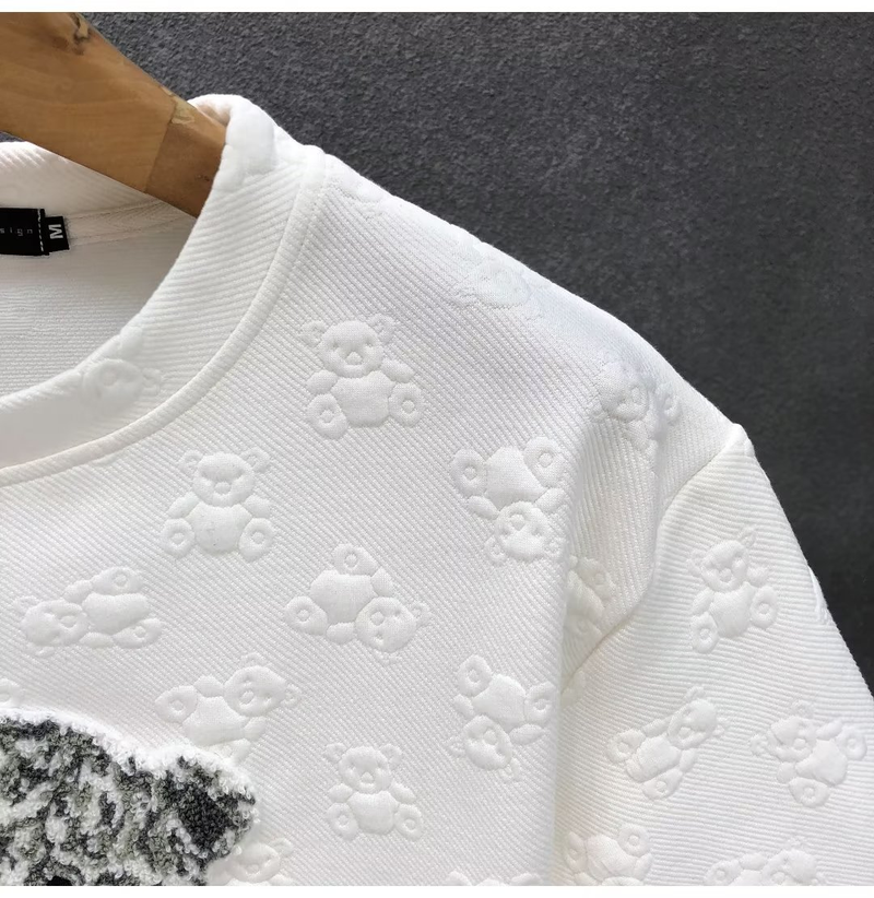 Men's clothing Bear embroidered short-sleeved T-shirt for young men handsome round neck T-shirt summer new men's cartoon_autovado.com