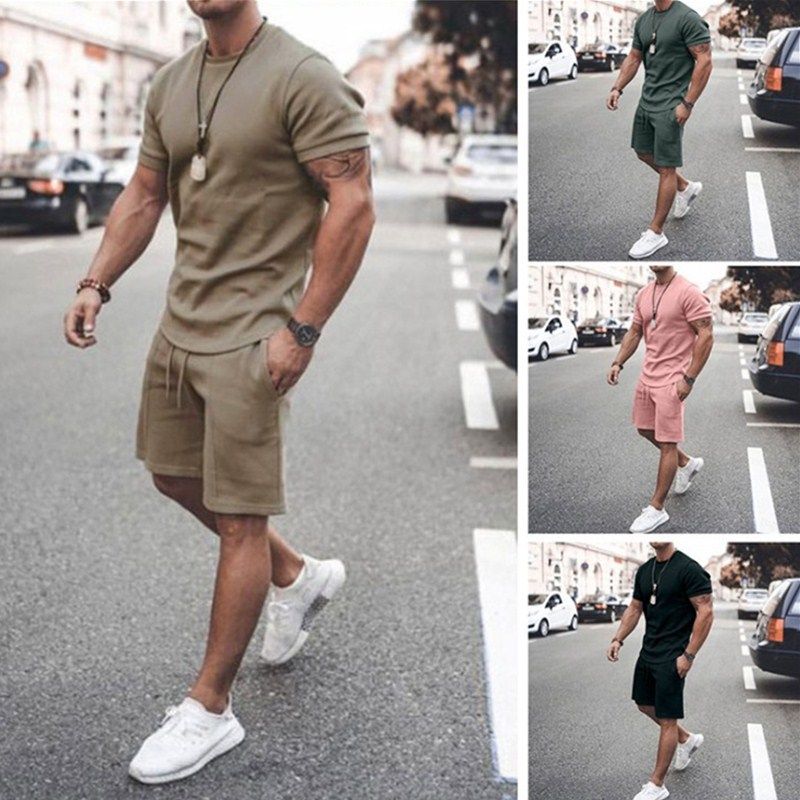 Men's short-sleeved shorts two-piece sports and leisure suit_autovado.com