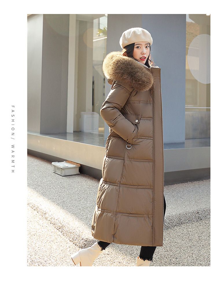 Women's Clothing Winter New Cotton Jacket Large Fur Collar Medium Length Slim Belt Slim Temperament Down Cotton Jacket Women's Jacket_autovado.com