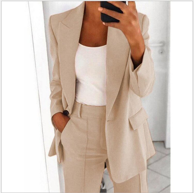 Women's Fashion Lapel Cardigan Temperament Suit Jacket Pants Suit_autovado.com