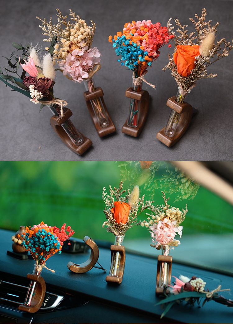 Car air outlet special car mounted vase center console hydroponic flower holder interior decoration solid wood ornament_autovado.com
