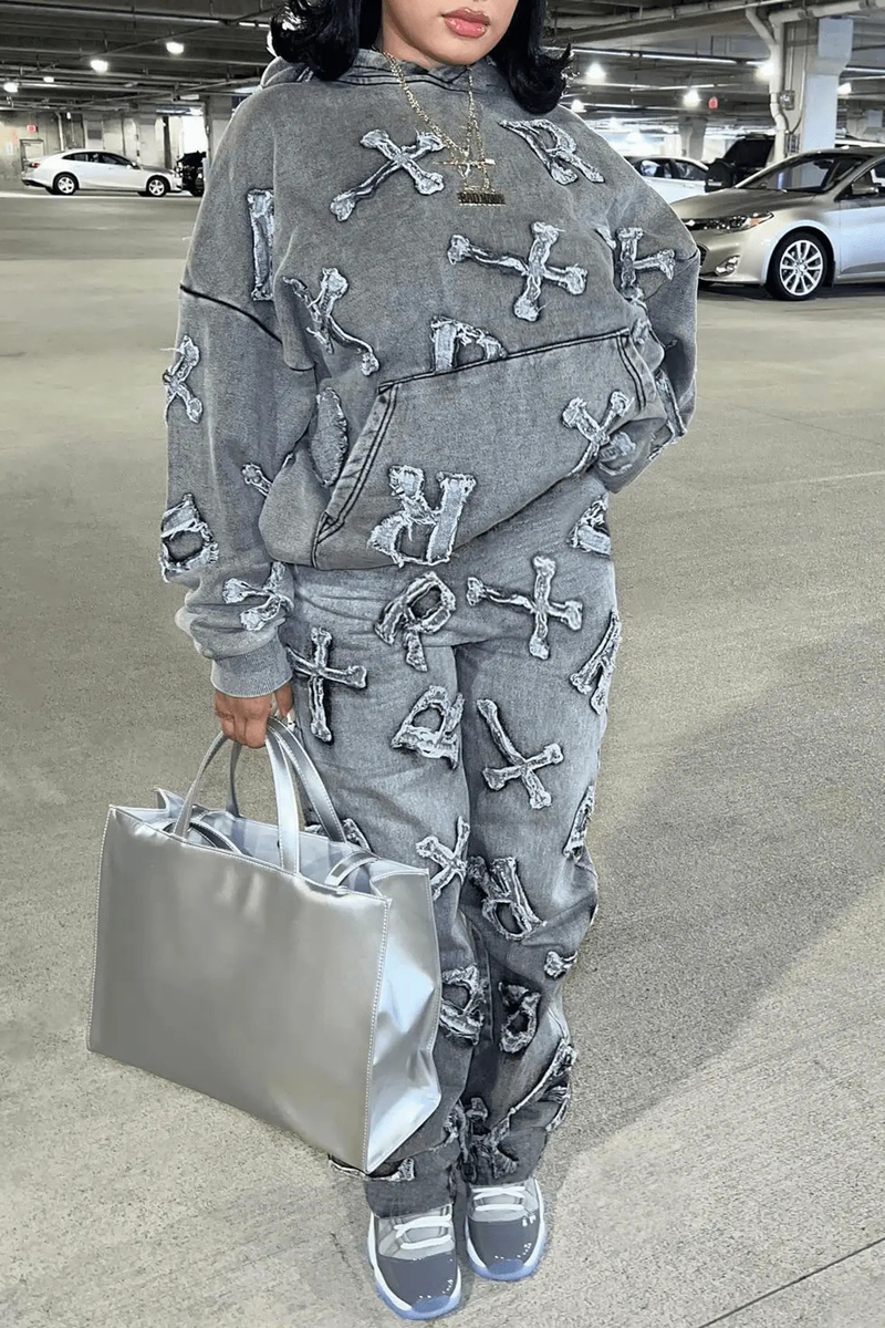 Women's Clothing Women's Printed Pocket Long-sleeved Sweatshirt 2-piece Set Trousers Suit_autovado.com