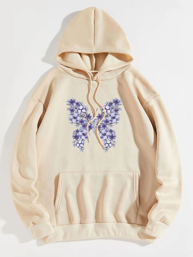 Women's Hoodie Long Sleeve Hoodies & Sweatshirts Printing Pocket Casual Flower Butterfly_autovado.com
