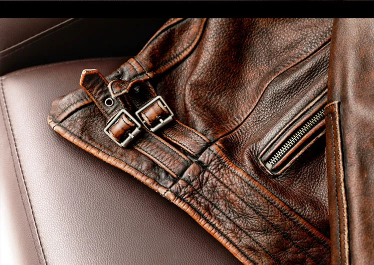 Men Genuine Leather Jacket Vintage Brown 100% Cowhide Coat Man Slim Fashion Biker Clothing Asian Size S6XL M697 Drop_autovado.com