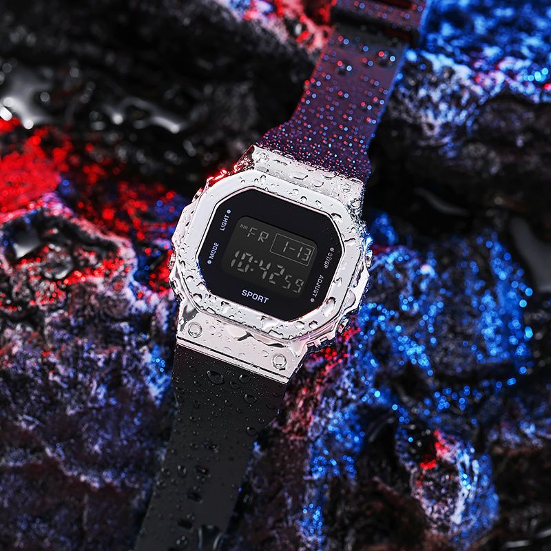 Square Digital Watch Calendar Week Night Light Alarm Clock_autovado.com