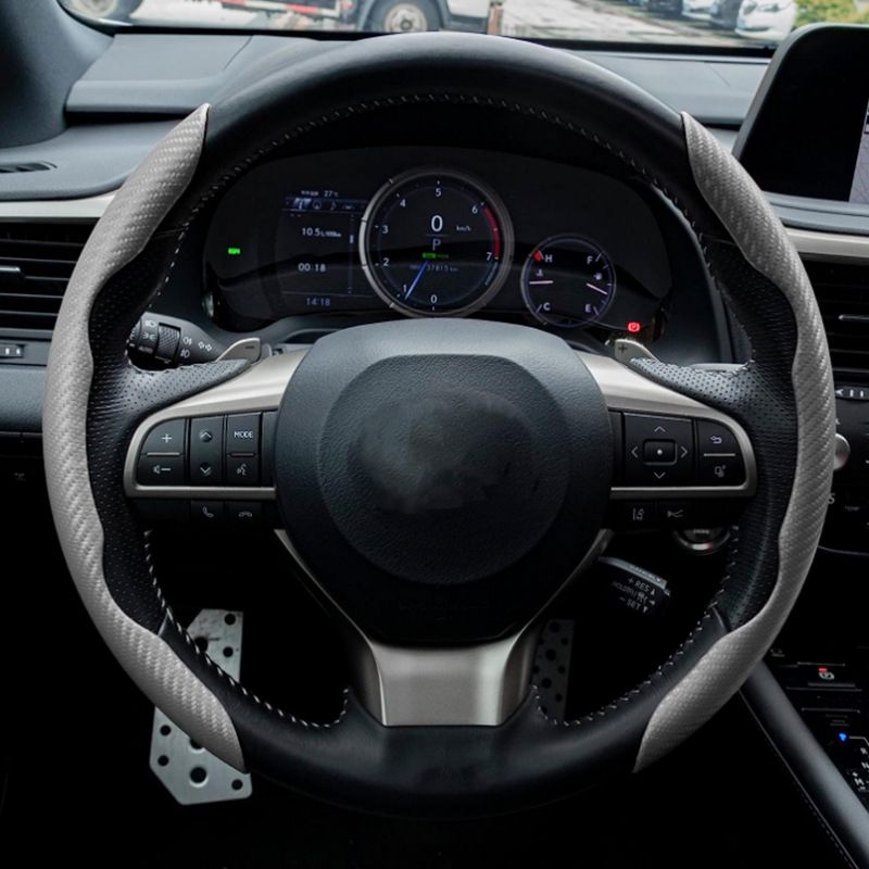 Power Assisted Buckle Ultra-thin Anti Slip Carbon Fiber Patterned Car Suede Steering Wheel Protective Universal Handle_autovado.com