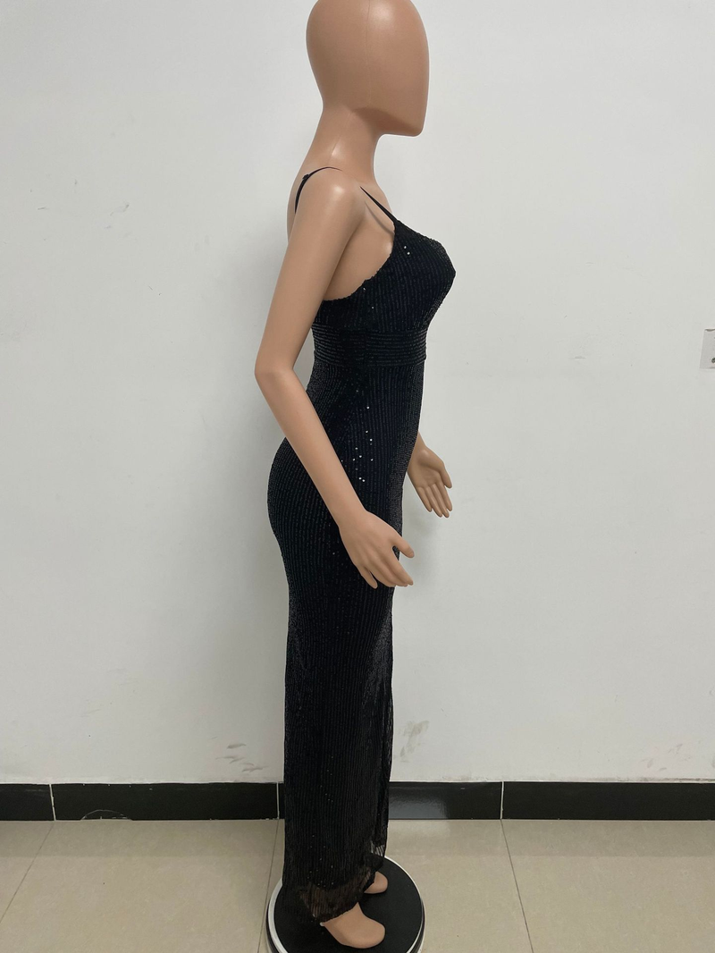 Women's summer slit backless hot girl dress sequined sleeveless suspender skirt women_autovado.com