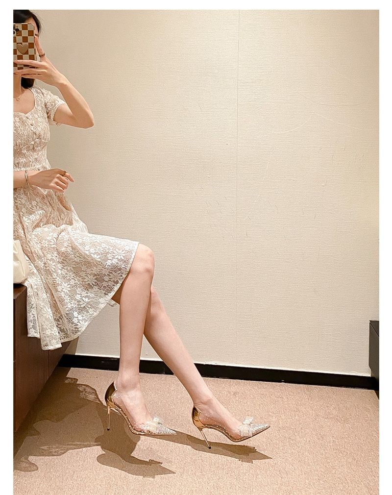 p7 with transparent bow 2023 summer women's shoes live broadcast on behalf of European and American slope heels stiletto_autovado.com