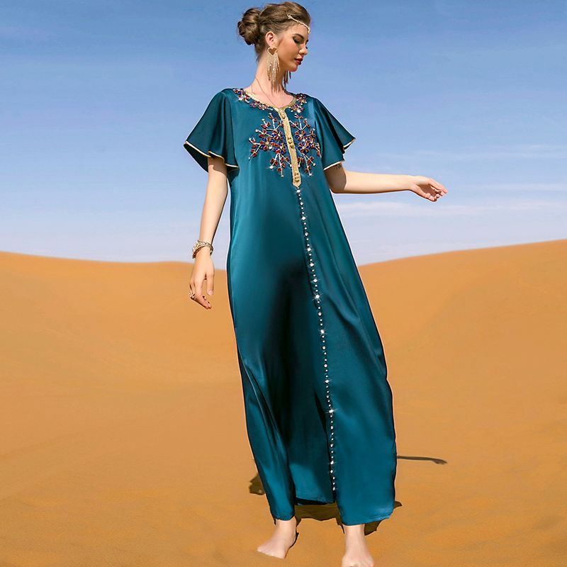 BA7029 new hand-stitched short-sleeved dress travel party lady style long dress_autovado.com