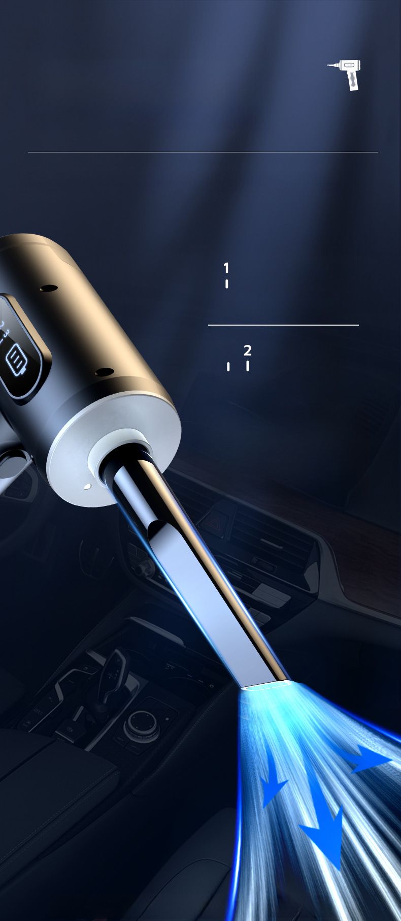 New dust blower blowing and suction integrated handheld high power 50000RPM portable vacuum cleaner for car with digital display_autovado.com