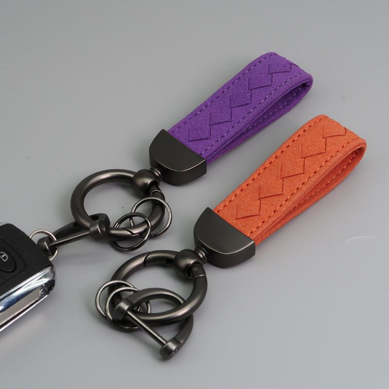 Creative Microfiber Hand Woven Leather Car Keychain Pendant Car Anti Lost Suede Keychain_autovado.com