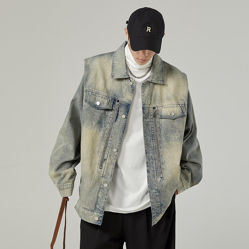 New American vintage washed loose and versatile denim jacket for men with a high-end feel, explosive street workwear jacket, retro jacket_autovado.com
