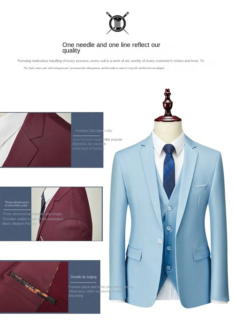 High Quality Men Suit Set Blazers Business 3 Pieces Formal Vest Pants Full Coats 2024 Wedd Elegant Jackets Free_autovado.com