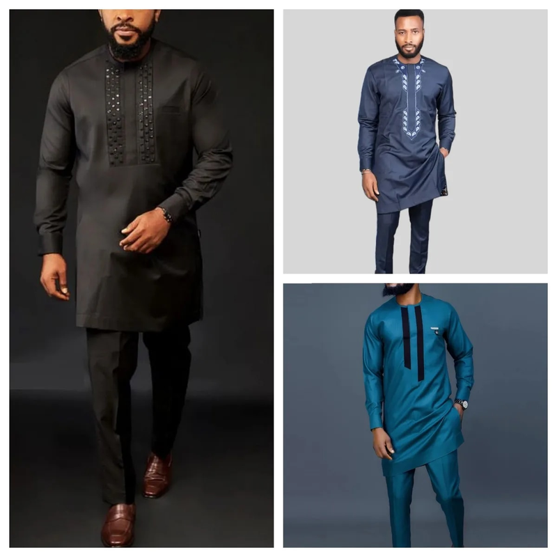 Man Sets Outfit Wedding Africa Beaded Long-sleeved Top Pants Kaftan Traditional Clothing Costoumes Ethnic Casual Men's_autovado.com