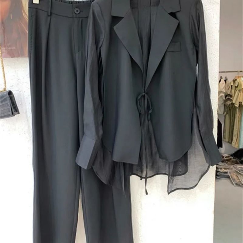 Women's Clothing High grade sun proof suit in summer chiffon splicing two piece jacket, high waist wide leg trousers, two piece suit_autovado.com