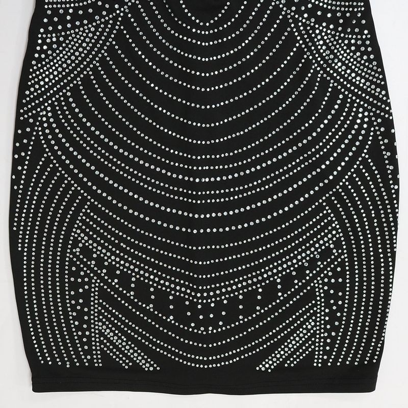 Women's Clothing round neck long-sleeved dress with hollow design on the chest and rhinestone hip party dress_autovado.com