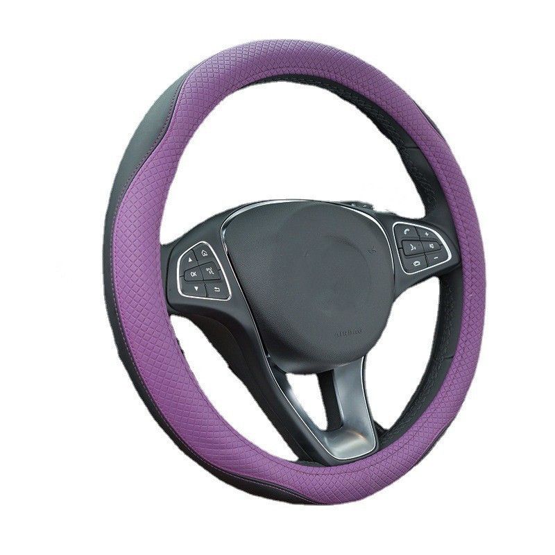 Double Needle Leather Steering Wheel With Two Color Splicing Circular Car Cover, Minimalist Sports Windmill Handle Cover_autovado.com