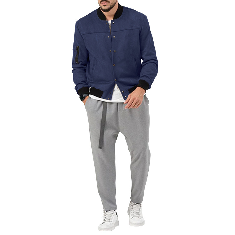 Man's clothing Suede stand collar men's button-up cardigan jacket casual trendy coat for men_autovado.com